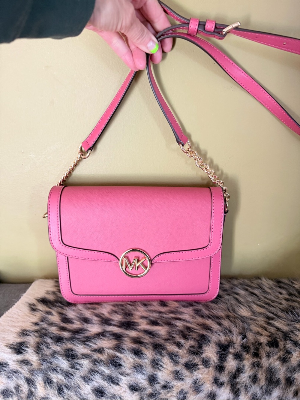Michael Kors Pink Saffiano Crossbody with Gold MK Accent